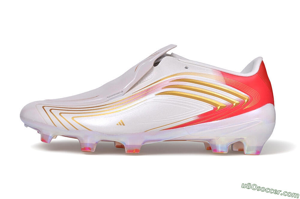 Adidas F50 Elite Laceless FG Firm Ground Soccer Cleats - White/Iridescent/Solar Red 2
