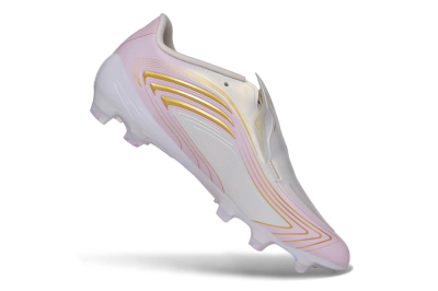 Adidas F50 Elite Laceless FG Firm Ground Soccer Cleats - White/Iridescent Pink/Metallic Gold
