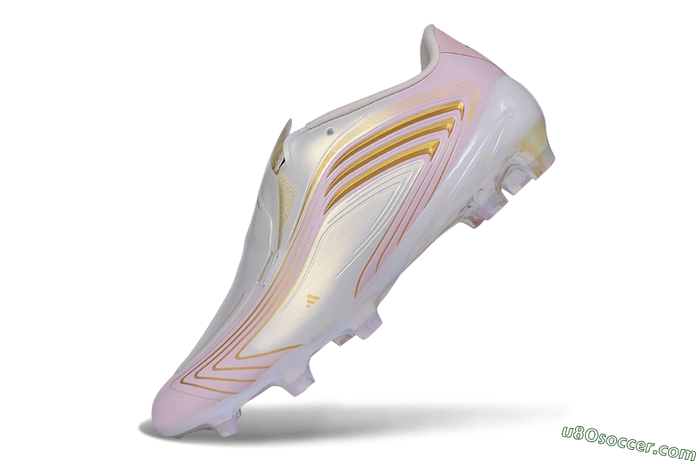 Adidas F50 Elite Laceless FG Firm Ground Soccer Cleats - White/Iridescent Pink/Metallic Gold 6
