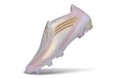 Adidas F50 Elite Laceless FG Firm Ground Soccer Cleats - White/Iridescent Pink/Metallic Gold