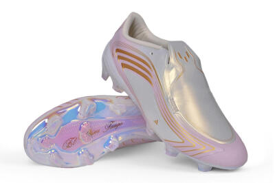Adidas F50 Elite Laceless FG Firm Ground Soccer Cleats - White/Iridescent Pink/Metallic Gold