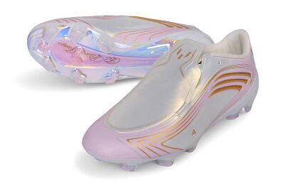 Adidas F50 Elite Laceless FG Firm Ground Soccer Cleats - White/Iridescent Pink/Metallic Gold