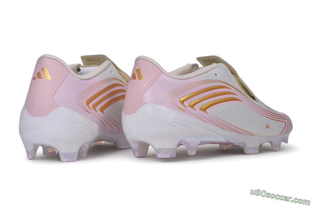 Adidas F50 Elite Laceless FG Firm Ground Soccer Cleats - White/Iridescent Pink/Metallic Gold 7