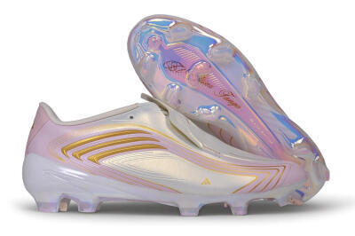 Adidas F50 Elite Laceless FG Firm Ground Soccer Cleats - White/Iridescent Pink/Metallic Gold