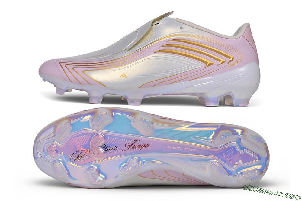 Adidas F50 Elite Laceless FG Firm Ground Soccer Cleats - White/Iridescent Pink/Metallic Gold 0
