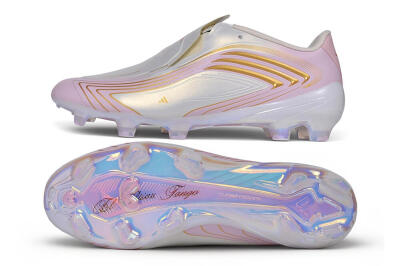 Adidas F50 Elite Laceless FG Firm Ground Soccer Cleats - White/Iridescent Pink/Metallic Gold