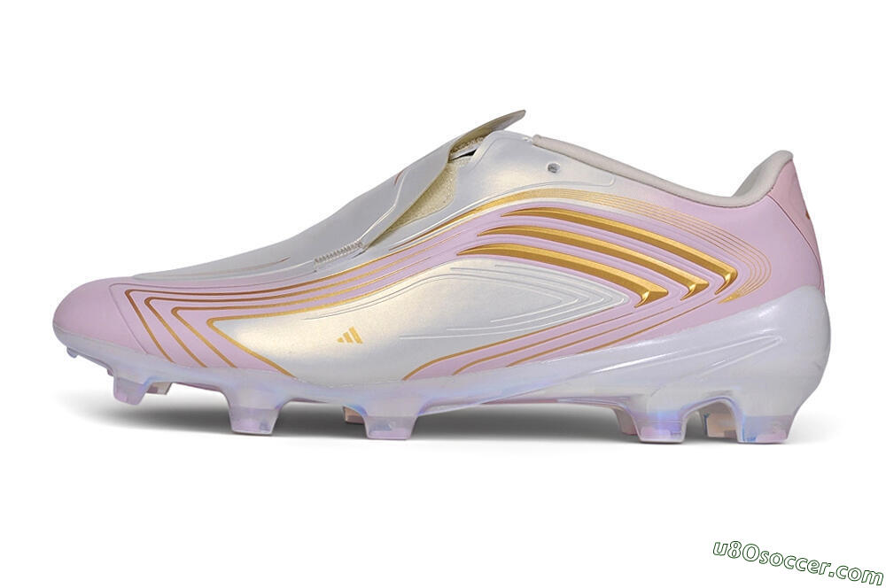 Adidas F50 Elite Laceless FG Firm Ground Soccer Cleats - White/Iridescent Pink/Metallic Gold 2