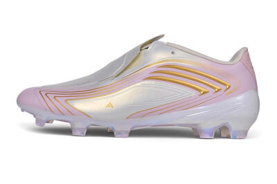 Adidas F50 Elite Laceless FG Firm Ground Soccer Cleats - White/Iridescent Pink/Metallic Gold