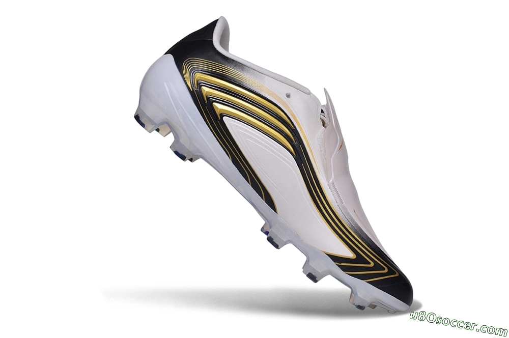 Adidas F50 Elite Laceless FG Firm Ground Soccer Cleats - White/Core Black/Metallic Gold 5