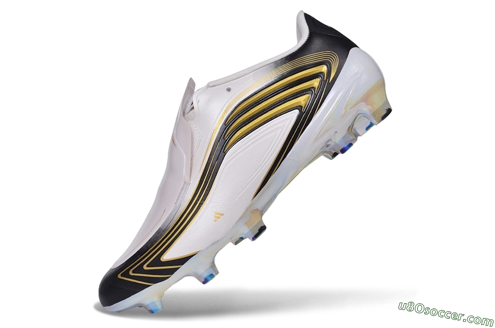 Adidas F50 Elite Laceless FG Firm Ground Soccer Cleats - White/Core Black/Metallic Gold 6