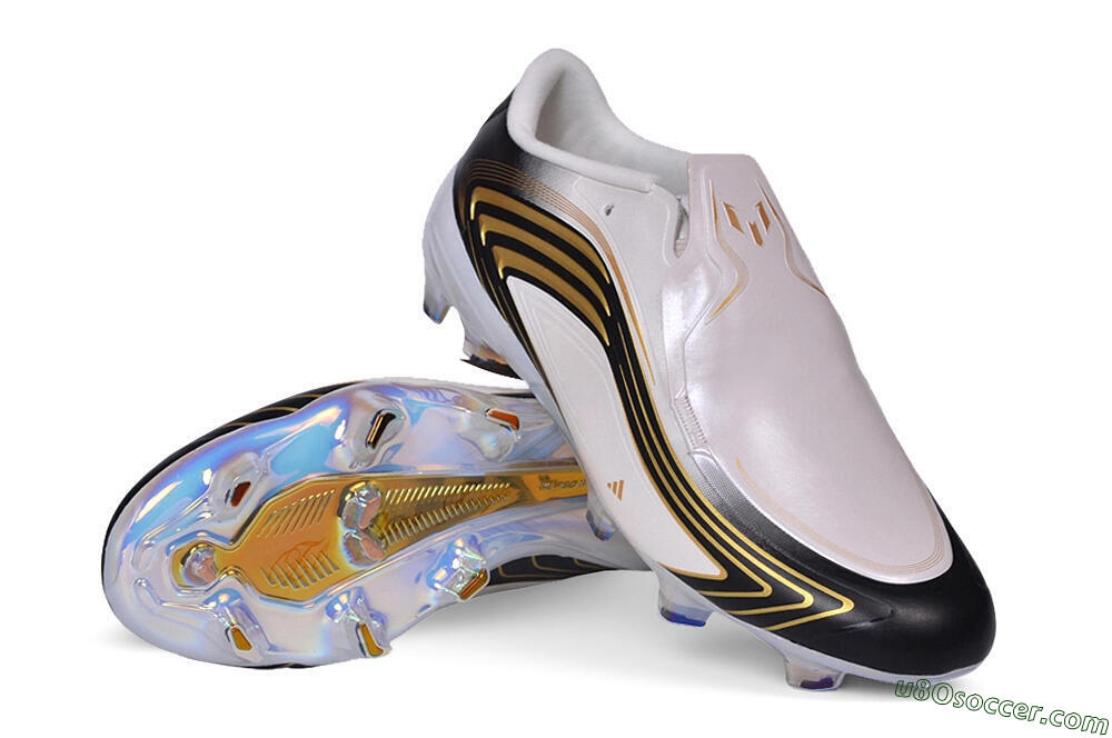 Adidas F50 Elite Laceless FG Firm Ground Soccer Cleats - White/Core Black/Metallic Gold 4