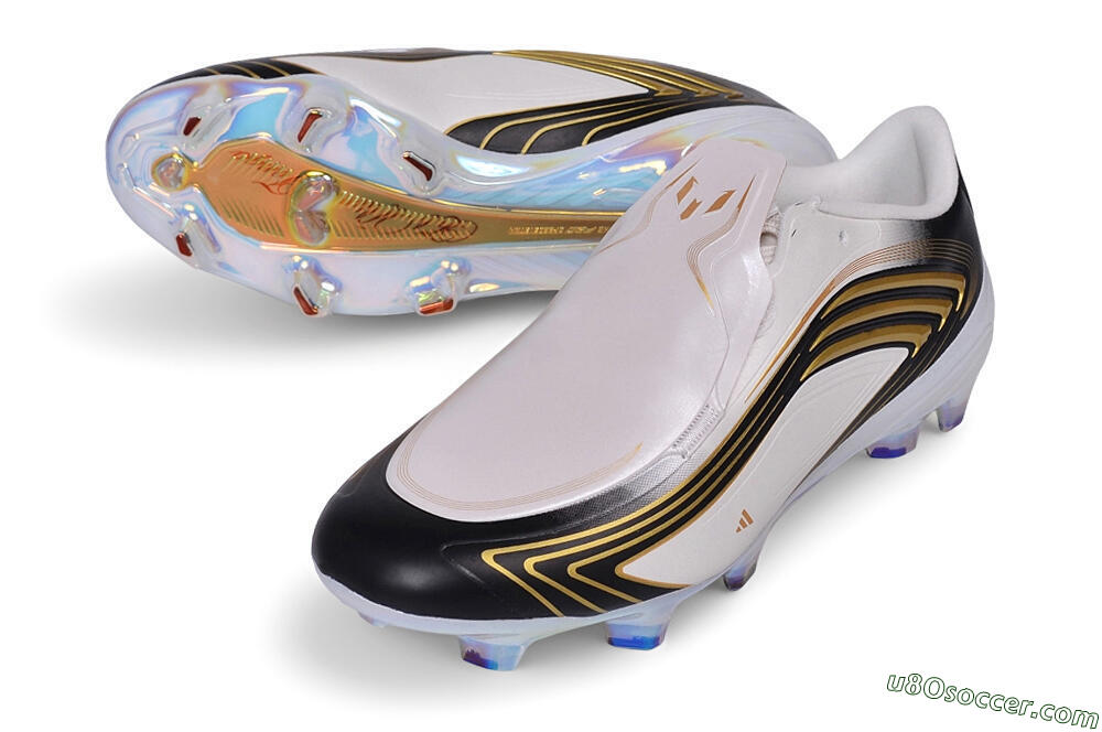 Adidas F50 Elite Laceless FG Firm Ground Soccer Cleats - White/Core Black/Metallic Gold 3