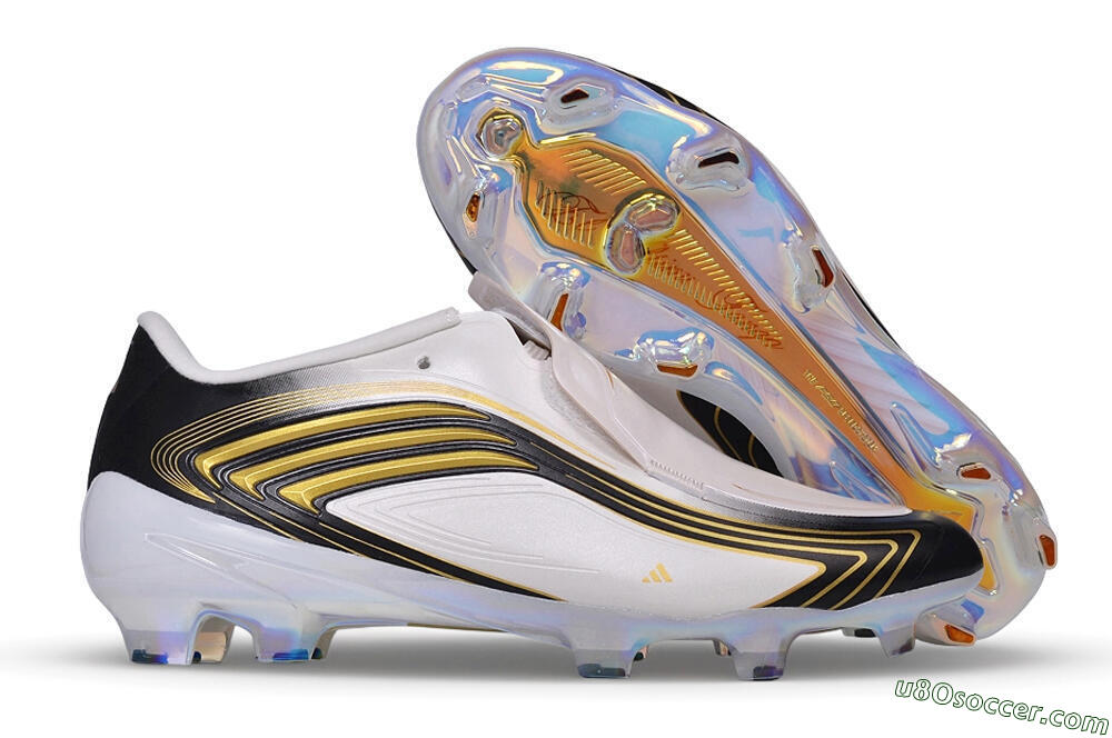 Adidas F50 Elite Laceless FG Firm Ground Soccer Cleats - White/Core Black/Metallic Gold 1