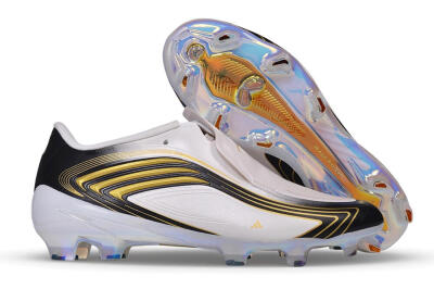 Adidas F50 Elite Laceless FG Firm Ground Soccer Cleats - White/Core Black/Metallic Gold