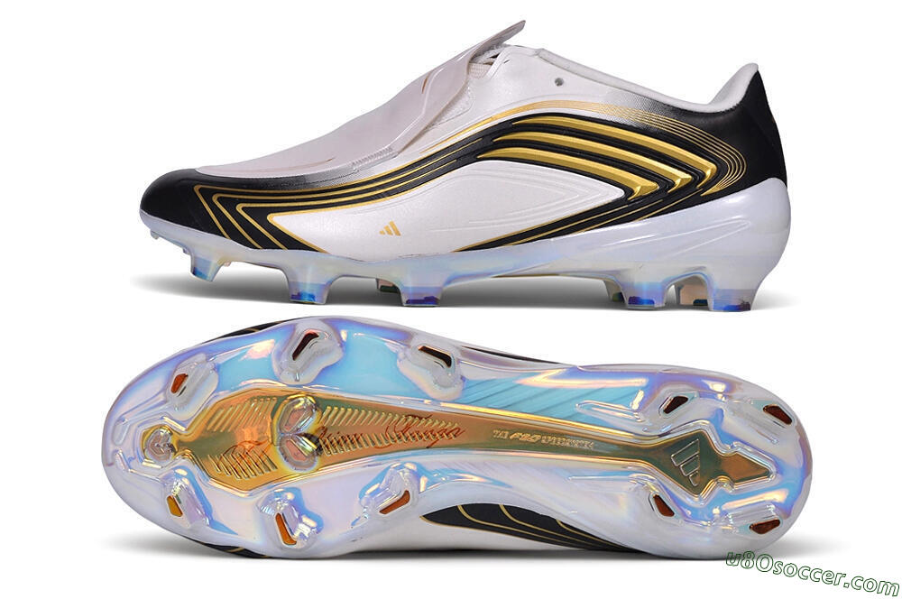 Adidas F50 Elite Laceless FG Firm Ground Soccer Cleats - White/Core Black/Metallic Gold 0