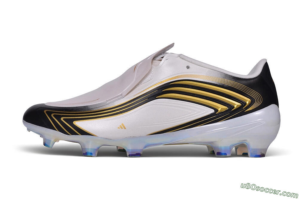 Adidas F50 Elite Laceless FG Firm Ground Soccer Cleats - White/Core Black/Metallic Gold 2