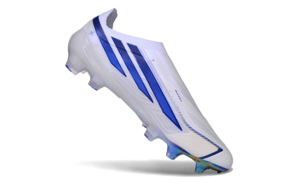 Adidas F50 Elite Laceless FG Firm Ground Soccer Cleats - White/Cloud White/Lucid Blue