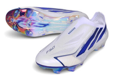 Adidas F50 Elite Laceless FG Firm Ground Soccer Cleats - White/Cloud White/Lucid Blue