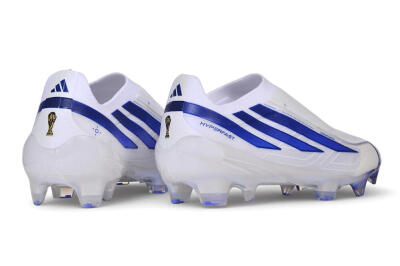 Adidas F50 Elite Laceless FG Firm Ground Soccer Cleats - White/Cloud White/Lucid Blue