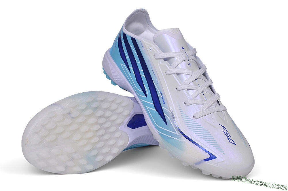 Adidas F50 Pro TF Artificial Turf Soccer Shoes - White/Lucid Blue/Aurora Black 4