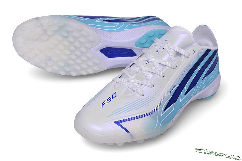 Adidas F50 Pro TF Artificial Turf Soccer Shoes - White/Lucid Blue/Aurora Black 3