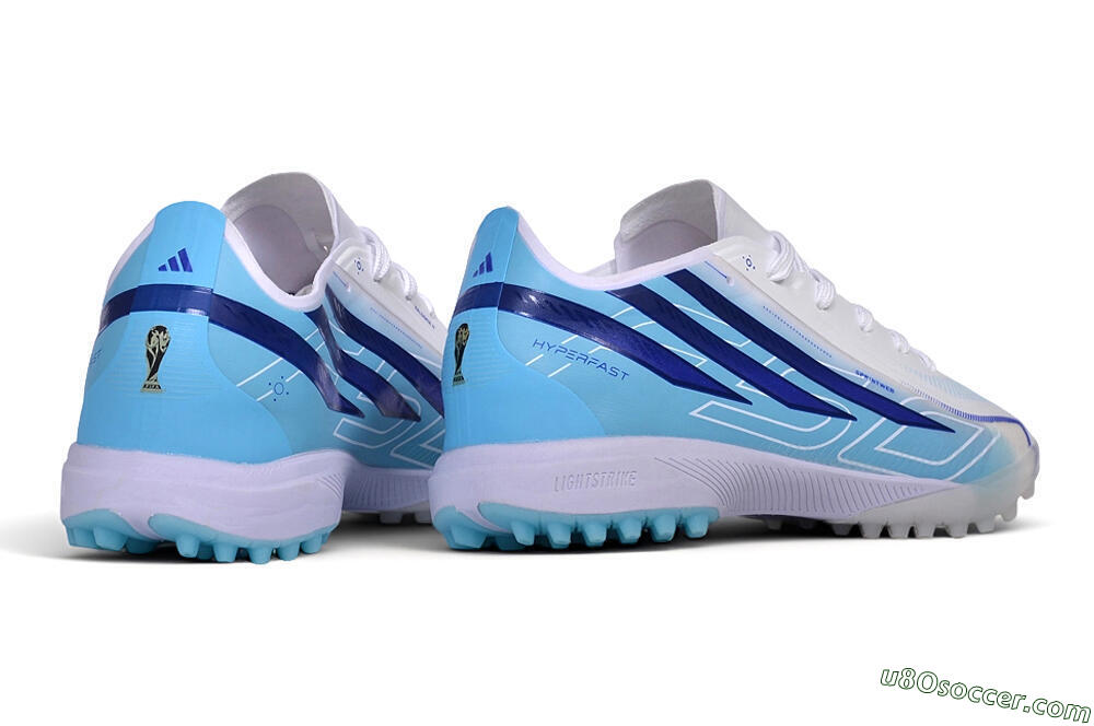 Adidas F50 Pro TF Artificial Turf Soccer Shoes - White/Lucid Blue/Aurora Black 7