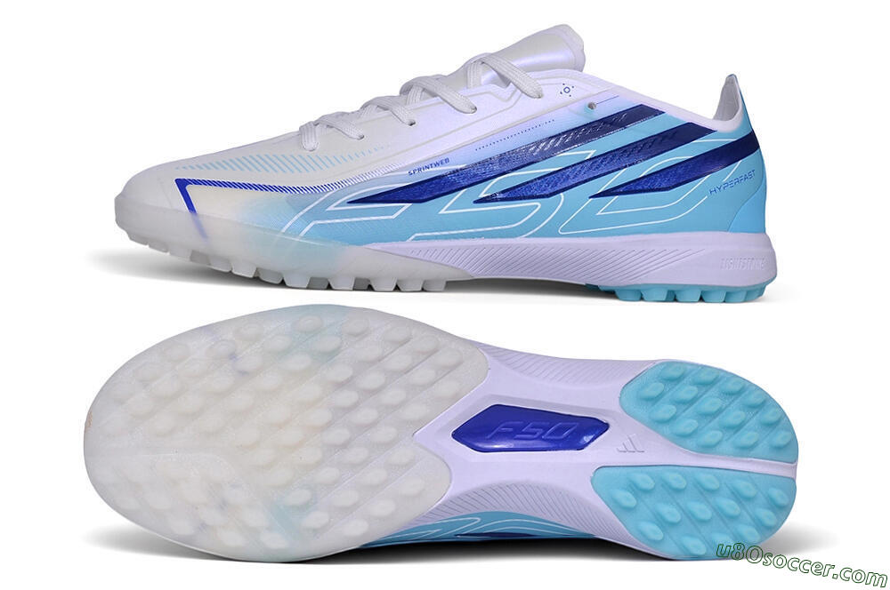 Adidas F50 Pro TF Artificial Turf Soccer Shoes - White/Lucid Blue/Aurora Black 0