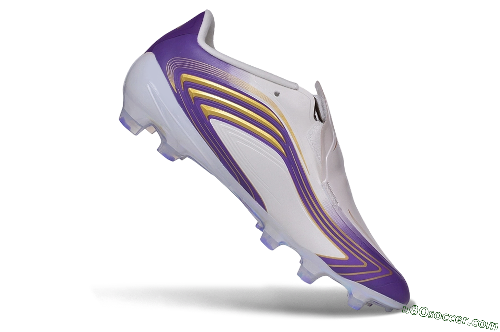 Adidas F50 Elite Laceless FG Firm Ground Soccer Cleats - White/Lucid Purple/Metallic Gold 5