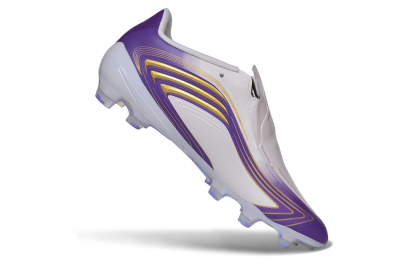 Adidas F50 Elite Laceless FG Firm Ground Soccer Cleats - White/Lucid Purple/Metallic Gold