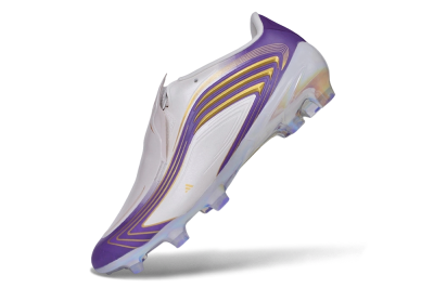 Adidas F50 Elite Laceless FG Firm Ground Soccer Cleats - White/Lucid Purple/Metallic Gold