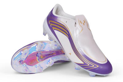 Adidas F50 Elite Laceless FG Firm Ground Soccer Cleats - White/Lucid Purple/Metallic Gold