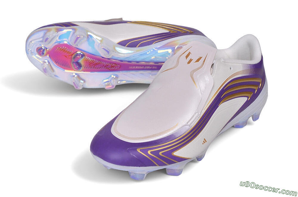 Adidas F50 Elite Laceless FG Firm Ground Soccer Cleats - White/Lucid Purple/Metallic Gold 3