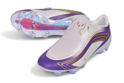 Adidas F50 Elite Laceless FG Firm Ground Soccer Cleats - White/Lucid Purple/Metallic Gold