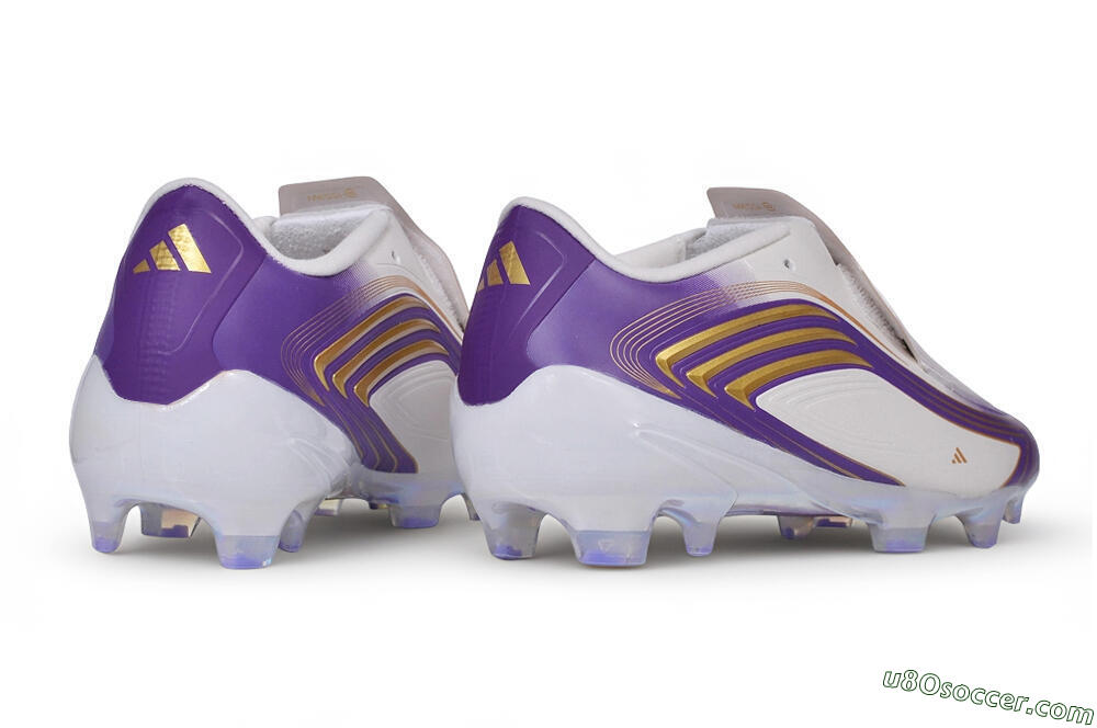 Adidas F50 Elite Laceless FG Firm Ground Soccer Cleats - White/Lucid Purple/Metallic Gold 7