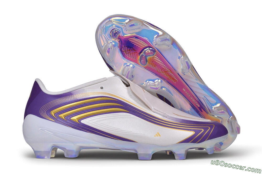 Adidas F50 Elite Laceless FG Firm Ground Soccer Cleats - White/Lucid Purple/Metallic Gold 1
