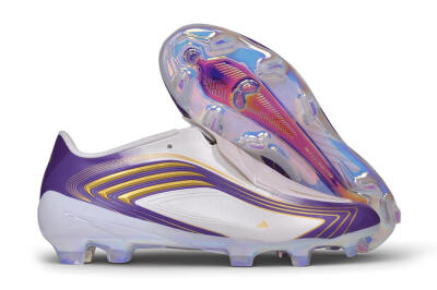 Adidas F50 Elite Laceless FG Firm Ground Soccer Cleats - White/Lucid Purple/Metallic Gold