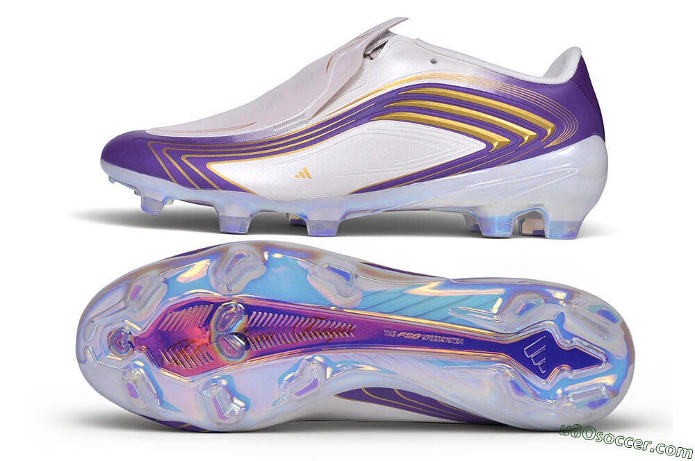 Adidas F50 Elite Laceless FG Firm Ground Soccer Cleats - White/Lucid Purple/Metallic Gold 0
