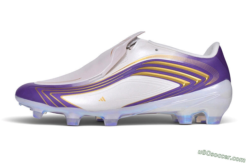 Adidas F50 Elite Laceless FG Firm Ground Soccer Cleats - White/Lucid Purple/Metallic Gold 2
