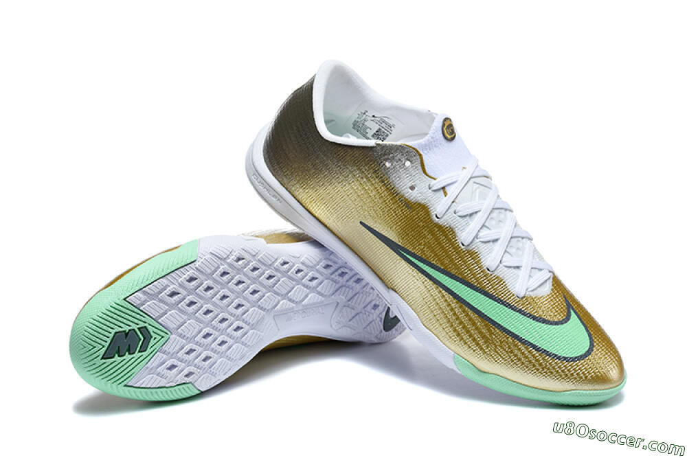 Nike Air Zoom Mercurial Vapor 17 Elite IC Indoor & Futsal Soccer Shoes - Gold/Metallic Gold/Mint Green 4