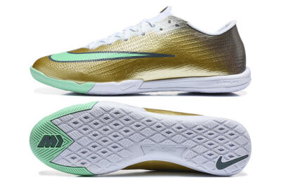 Nike Air Zoom Mercurial Vapor 17 Elite IC Indoor & Futsal Soccer Shoes - Gold/Metallic Gold/Mint Green
