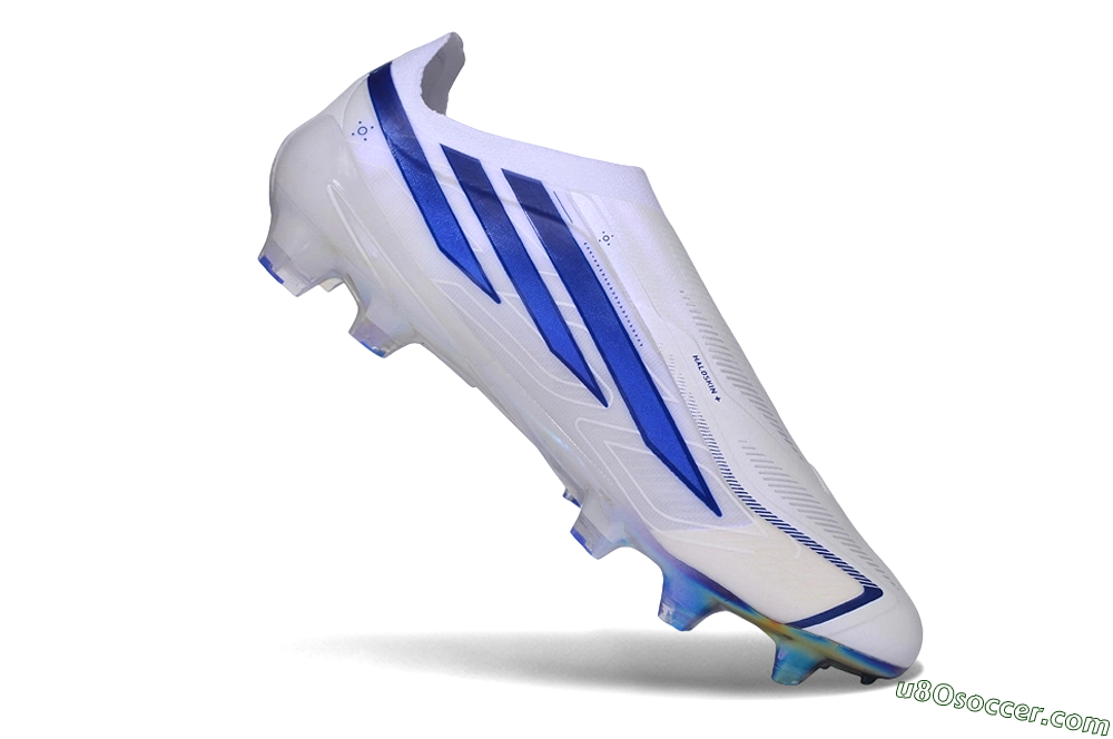 Adidas F50 Elite Laceless FG Firm Ground Soccer Cleats - White/Cloud White/Lucid Blue 5