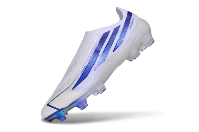 Adidas F50 Elite Laceless FG Firm Ground Soccer Cleats - White/Cloud White/Lucid Blue