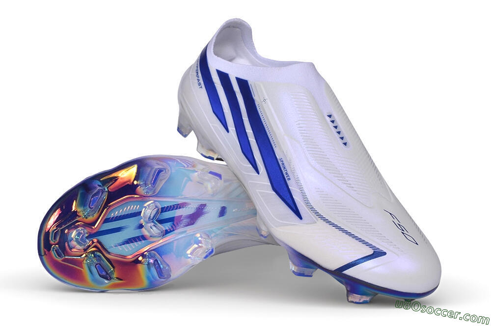 Adidas F50 Elite Laceless FG Firm Ground Soccer Cleats - White/Cloud White/Lucid Blue 4