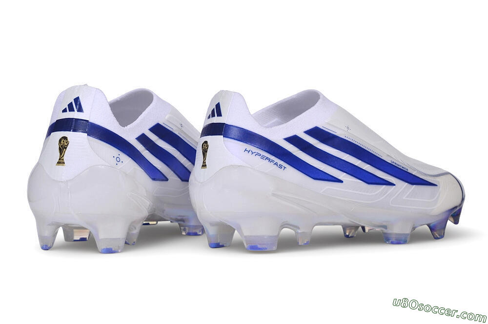 Adidas F50 Elite Laceless FG Firm Ground Soccer Cleats - White/Cloud White/Lucid Blue 7