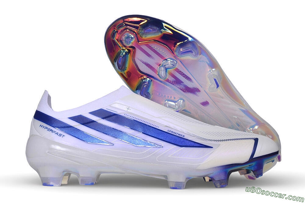 Adidas F50 Elite Laceless FG Firm Ground Soccer Cleats - White/Cloud White/Lucid Blue 1