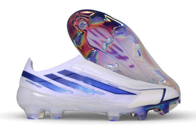 Adidas F50 Elite Laceless FG Firm Ground Soccer Cleats - White/Cloud White/Lucid Blue