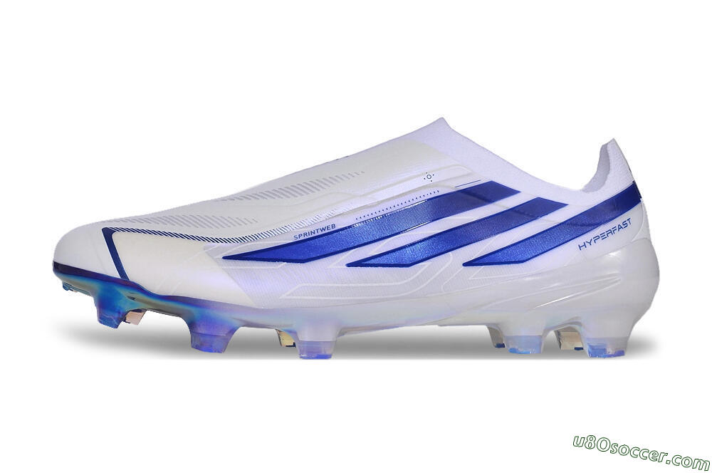 Adidas F50 Elite Laceless FG Firm Ground Soccer Cleats - White/Cloud White/Lucid Blue 2
