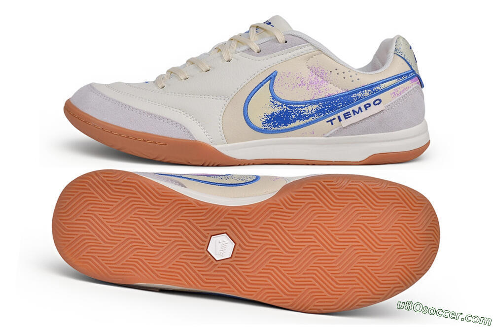 Nike Tiempo Legend SE IC Indoor & Futsal Soccer Shoes - Beige/Summit White/Royal Blue 0