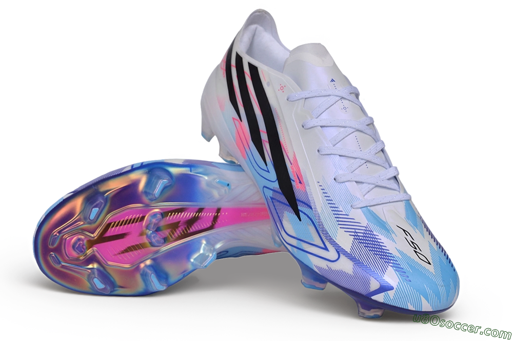Adidas F50 Elite FG Firm Ground Soccer Cleats - White/Sky Blue/Electric Pink 3