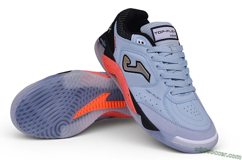 Joma Top Flex IC Indoor & Futsal Soccer Shoes - Blue/Sky Blue/Neon Coral 3